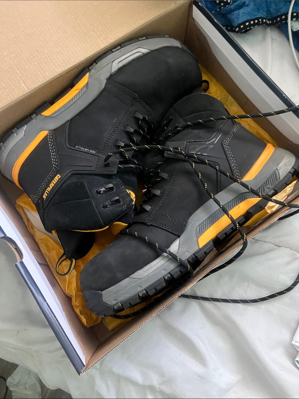Caterpillar Black and Orange Men's Work Boots